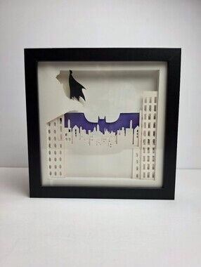 Batman Gotham City 3D  Silhouette Lightup Shadow Box Framed Art 8 3/4" x 8 3/4"